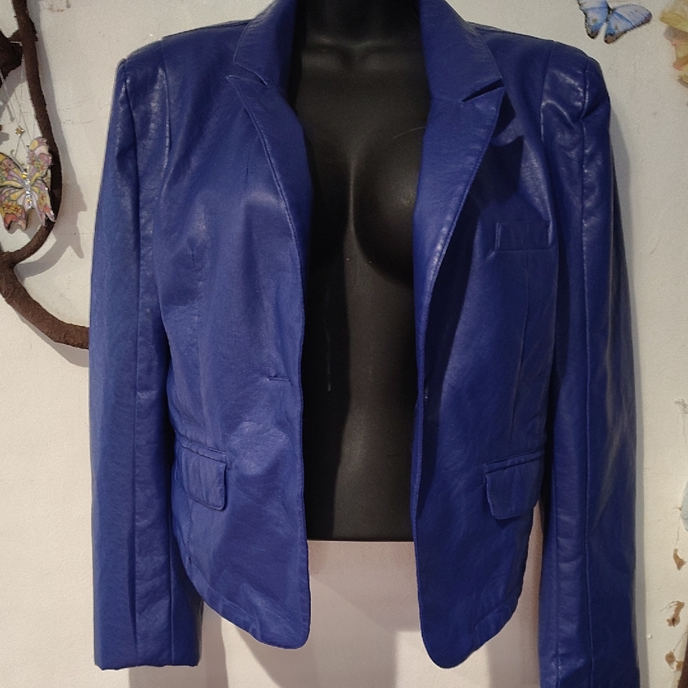 last kiss Cobalt Blue Leather Blazer Jacket